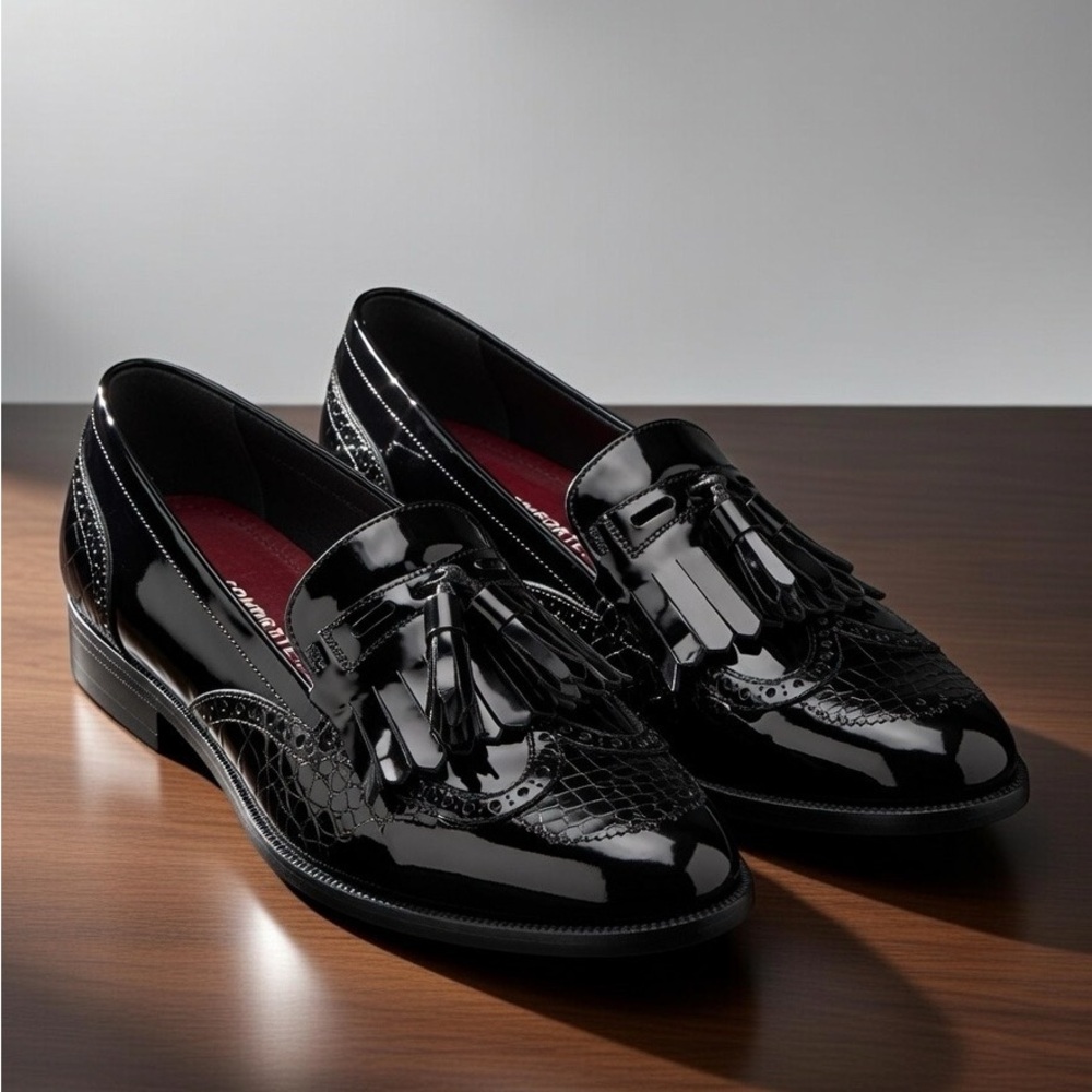 Glossy Black Tassel Loafers
